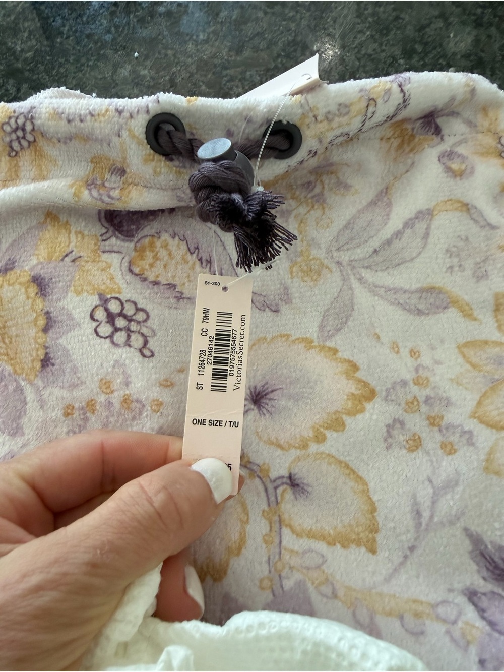 Victoria's Secret Plush Floral Drawstring Towel Backpack - Lavender & Mustard